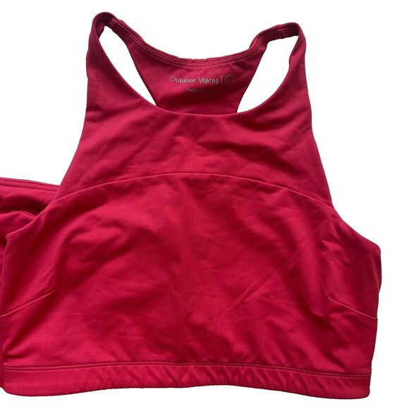 Outdoor Voices TechSweat Crop Top Bra 7/8 Flex Legging Set Pink Red Size L Large - Picture 2 of 16